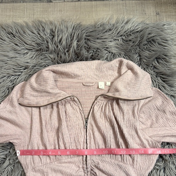 Anthropologie E Eloise zip front stretch cotton blend ruched crinkle jacket M - Picture 5 of 7